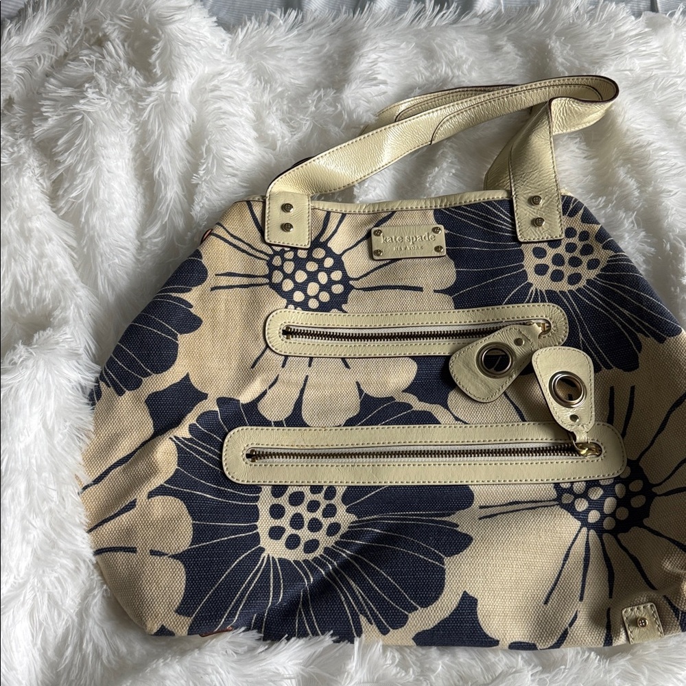 Kate Spade Navy and Cream Canvas Tote